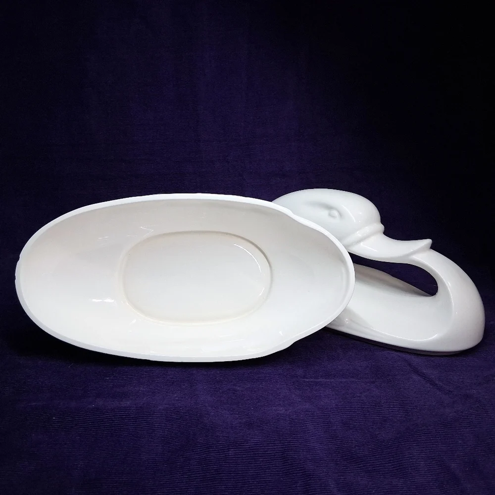 Vintage Fitz And Floyd Swan Porcelain Jewelry Trinket Holder *flaw*